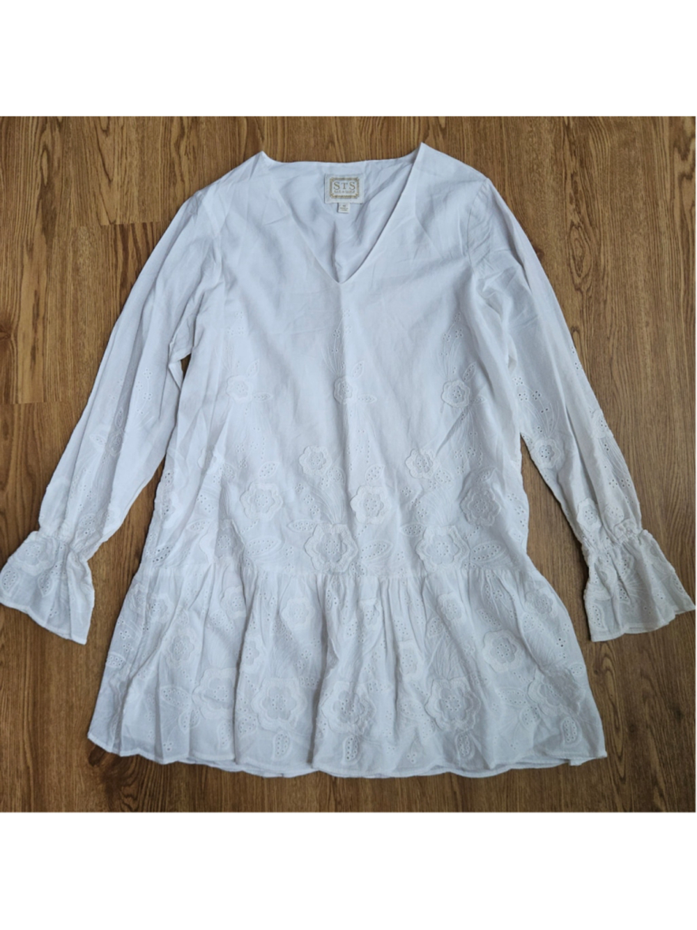 Sail to Sable Eyelet White Tunic Flounce Dress Preppy Resort Womens Medium